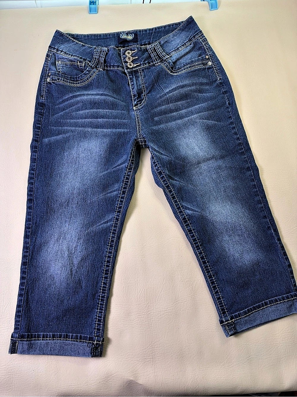 Angels Cropped capri Embellished Jeans Blue Waist 14